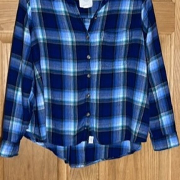 American Eagle Outfitters Blue Plaid Long Sleeve Button Down Flannel Shirt MED - Picture 3 of 10